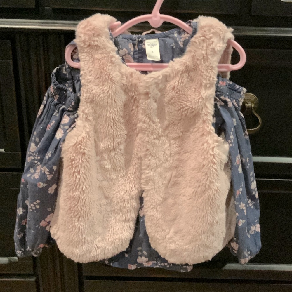 Girls Floral shirt & fur vest